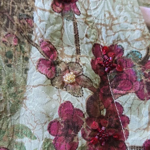 Vintage Citron Santa Monica Asian Floral V Neck Button Up Blouse Size 1X - Picture 6 of 11